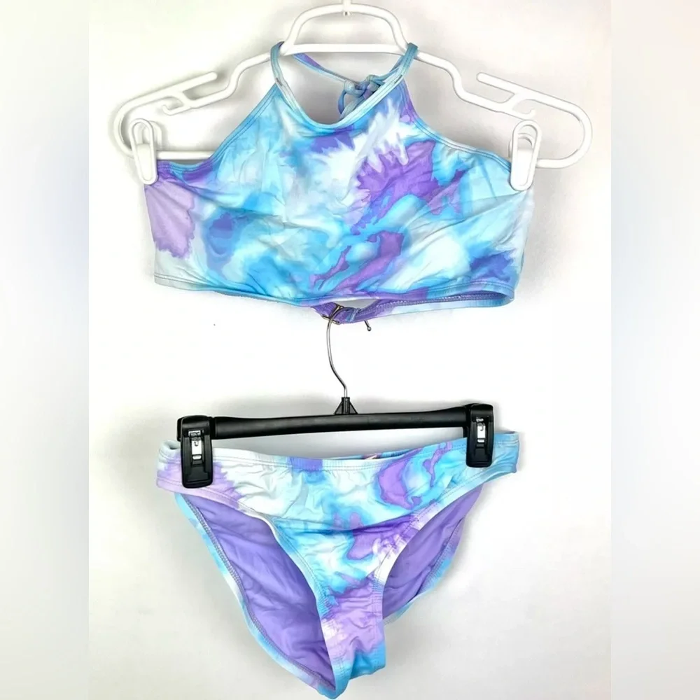 Hobie Girl’s Blue/Purple Tie Dye Two Piece Bikini Swimsuit Set Size 16